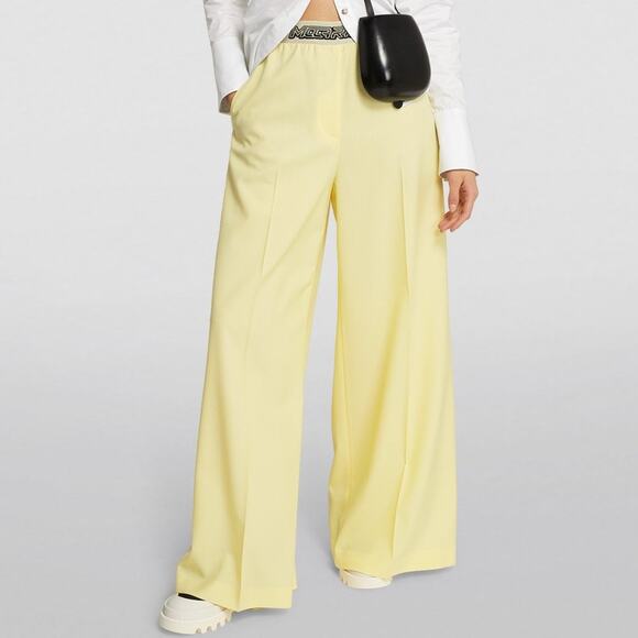 Stella McCartney Wool Wide Leg Logo Tape Sherbet Yellow Trousers Pants NEW 36